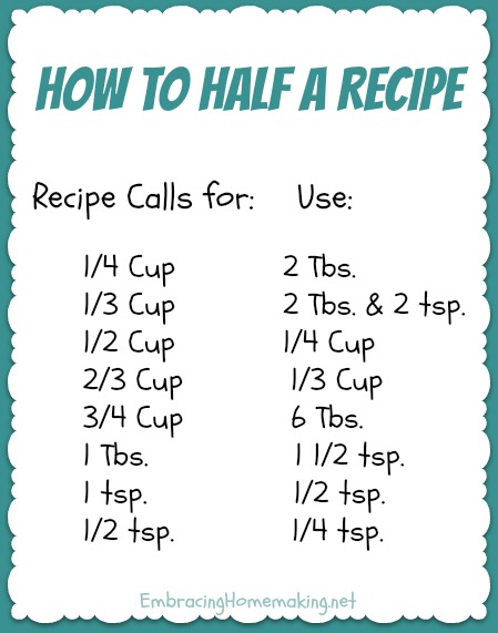 Half A Recipe Chart