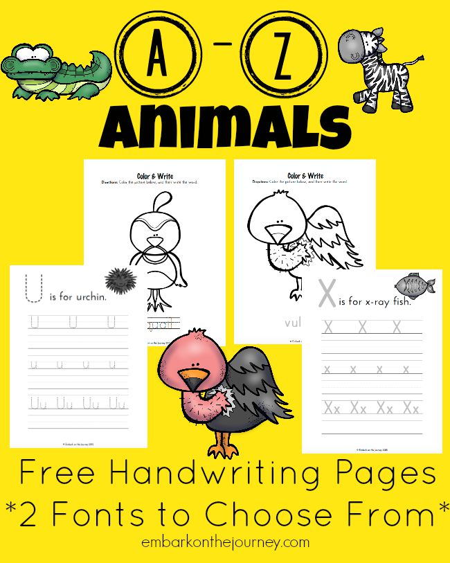 A-to-Z-Animal-Handwriting-Pages